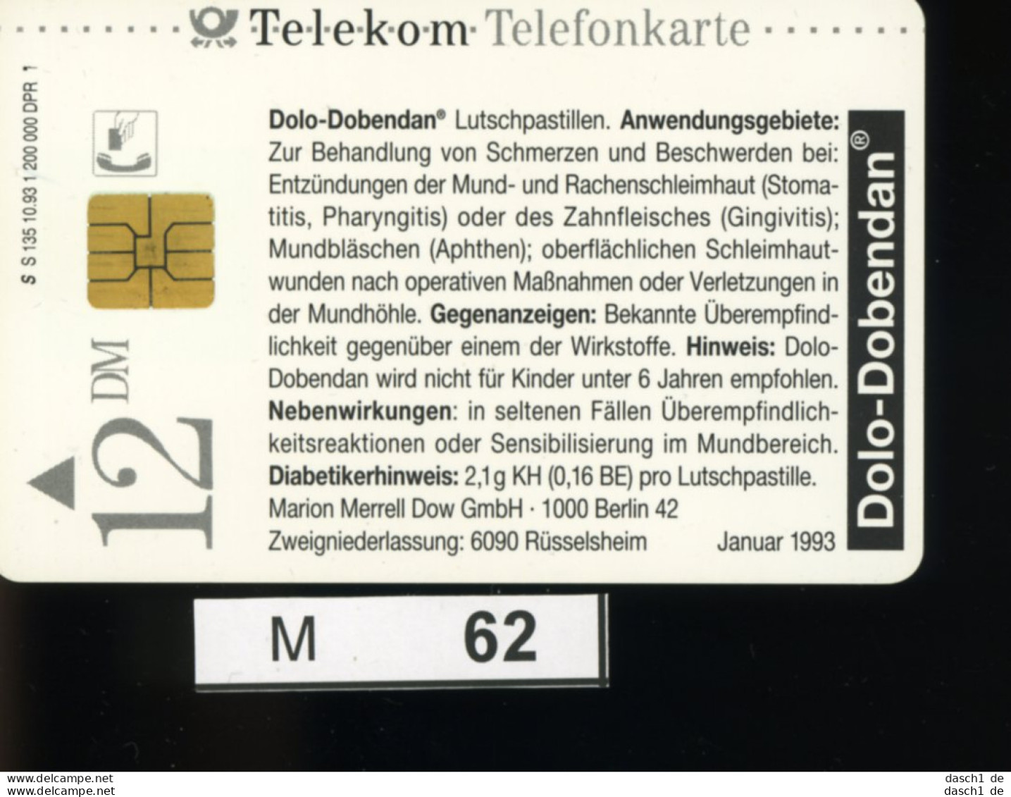 M062, Deutschland, TK, Sonderkarte Dolo-Dobendan, 12 DM, 1993 - K-Series: Kundenserie