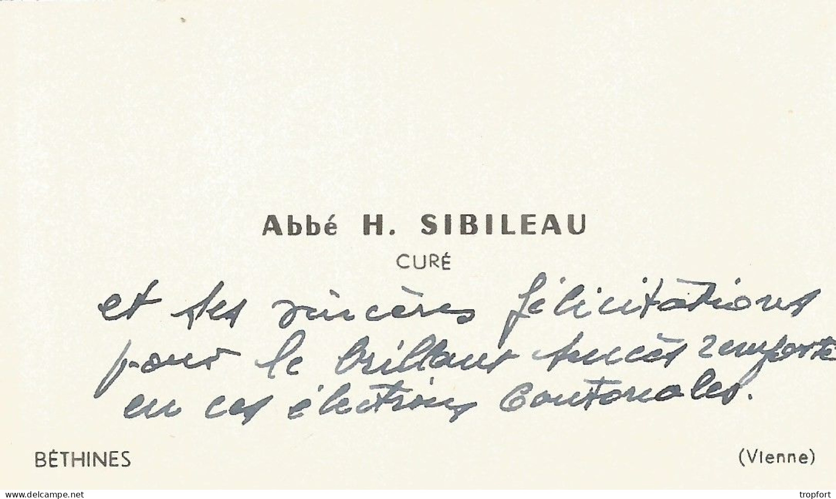 Carte De Visite  Abbé H SIBILEAU  CURE    BETHINES - Cartoncini Da Visita