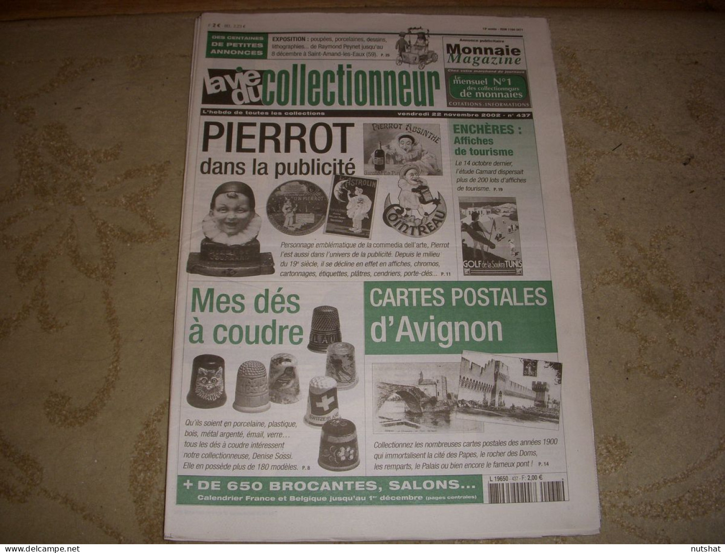 LVC VIE Du COLLECTIONNEUR 437 11.2002 PUBLICITE PIERROT CP AVIGNON DES A COUDRE  - Verzamelaars