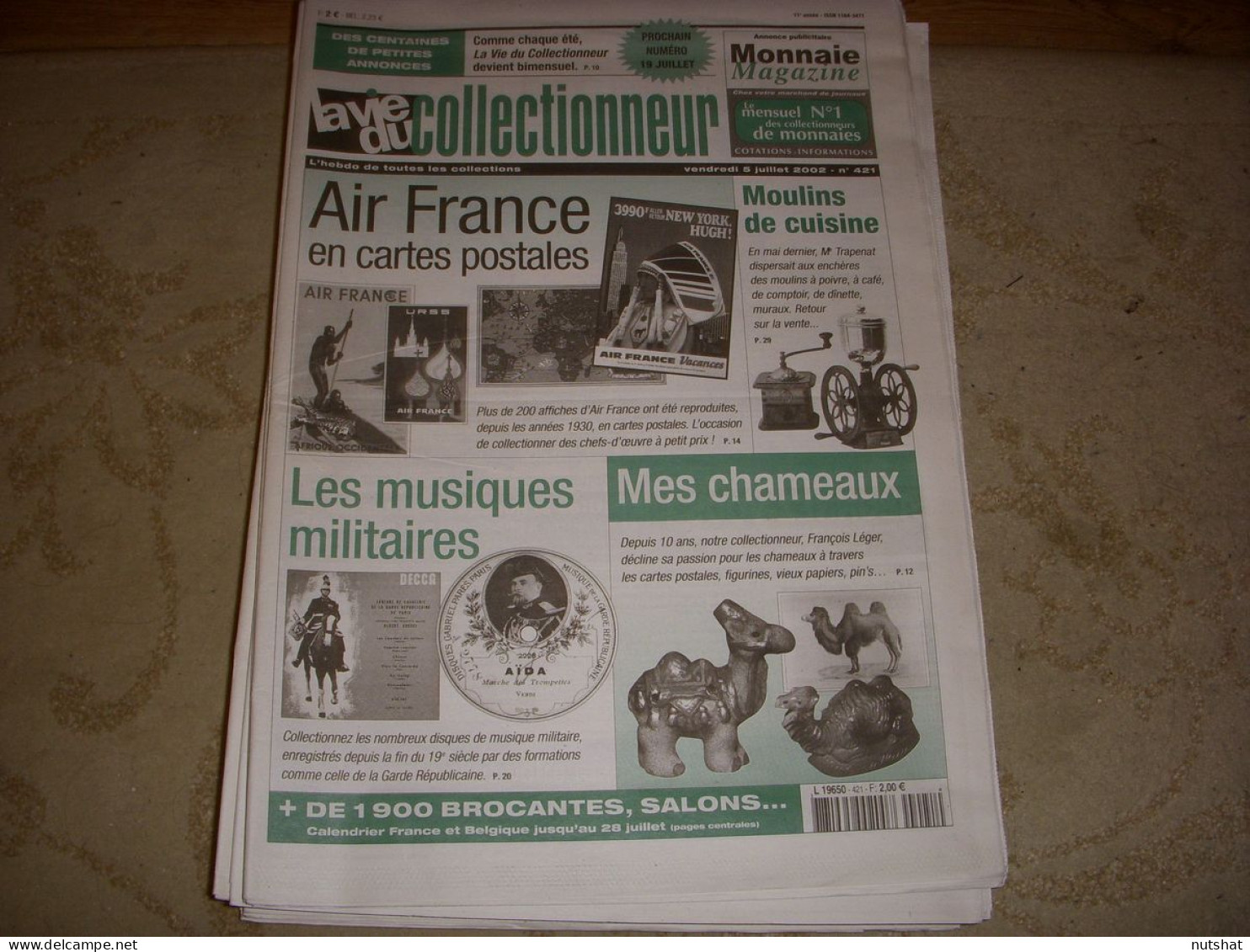 LVC VIE Du COLLECTIONNEUR 421 07.2002 AVION CP AIR FRANCE MOULINS De CUISINE  - Brocantes & Collections