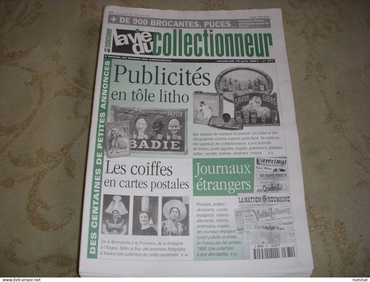 LVC VIE Du COLLECTIONNEUR 371 15.06.2001 JOURNAUX ETRANGERS COIFFES PUB TOLE  - Brocantes & Collections