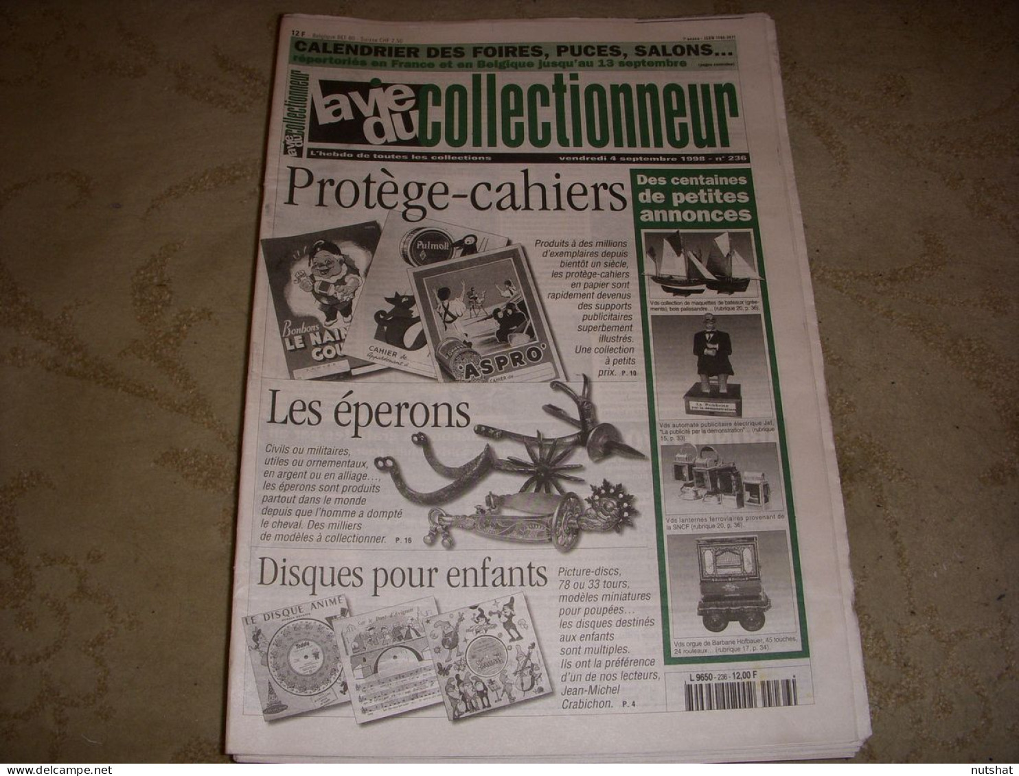 LVC VIE Du COLLECTIONNEUR 236 04.09.1998 PROTEGE CAHIERS EPERON DISQUE ENFANT  - Brocantes & Collections