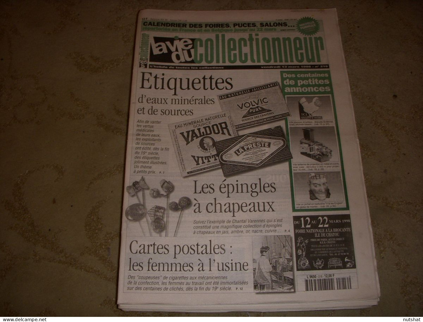 LVC VIE Du COLLECTIONNEUR 216 13.03.1998 ETIQUETTE EAUX CP FEMME A L'USINE  - Brocantes & Collections