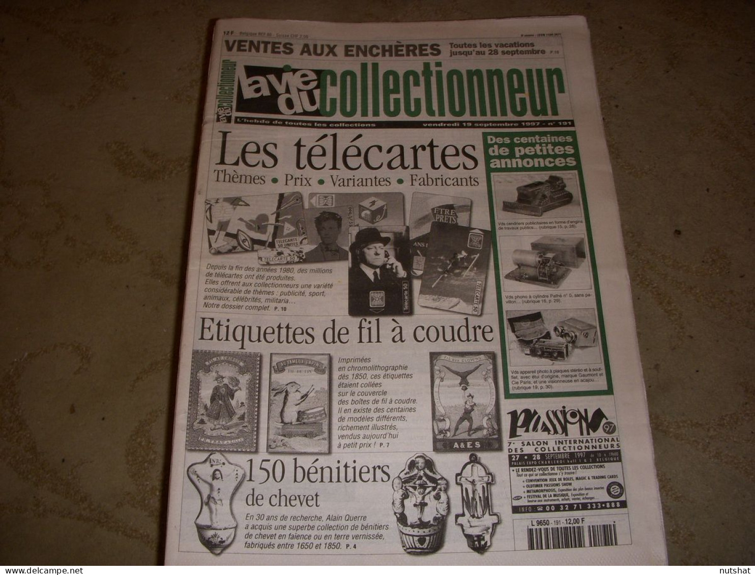 LVC VIE Du COLLECTIONNEUR 191 19.09.1997 TELECARTE BENITIER ETIQUETTE FIL  - Brocantes & Collections