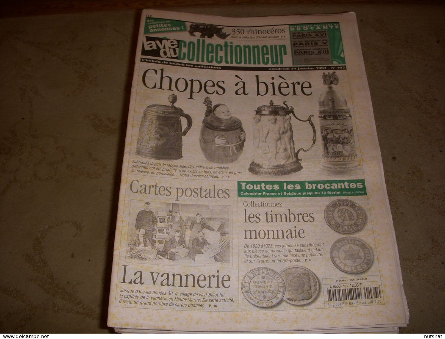 LVC VIE Du COLLECTIONNEUR 163 31.01.1997 CHOPES BIERE CP VANNERIE RHINOCEROS  - Trödler & Sammler