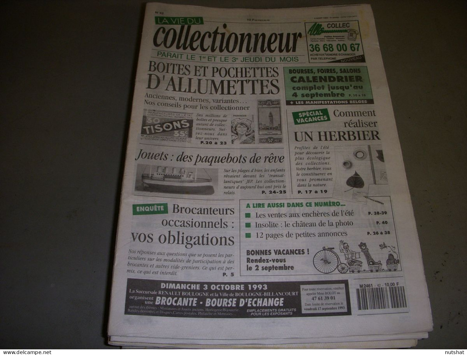 LVC VIE Du COLLECTIONNEUR 042 05.08.1993 BOITE ALLUMETTE PAQUEBOT HERBIER  - Trödler & Sammler