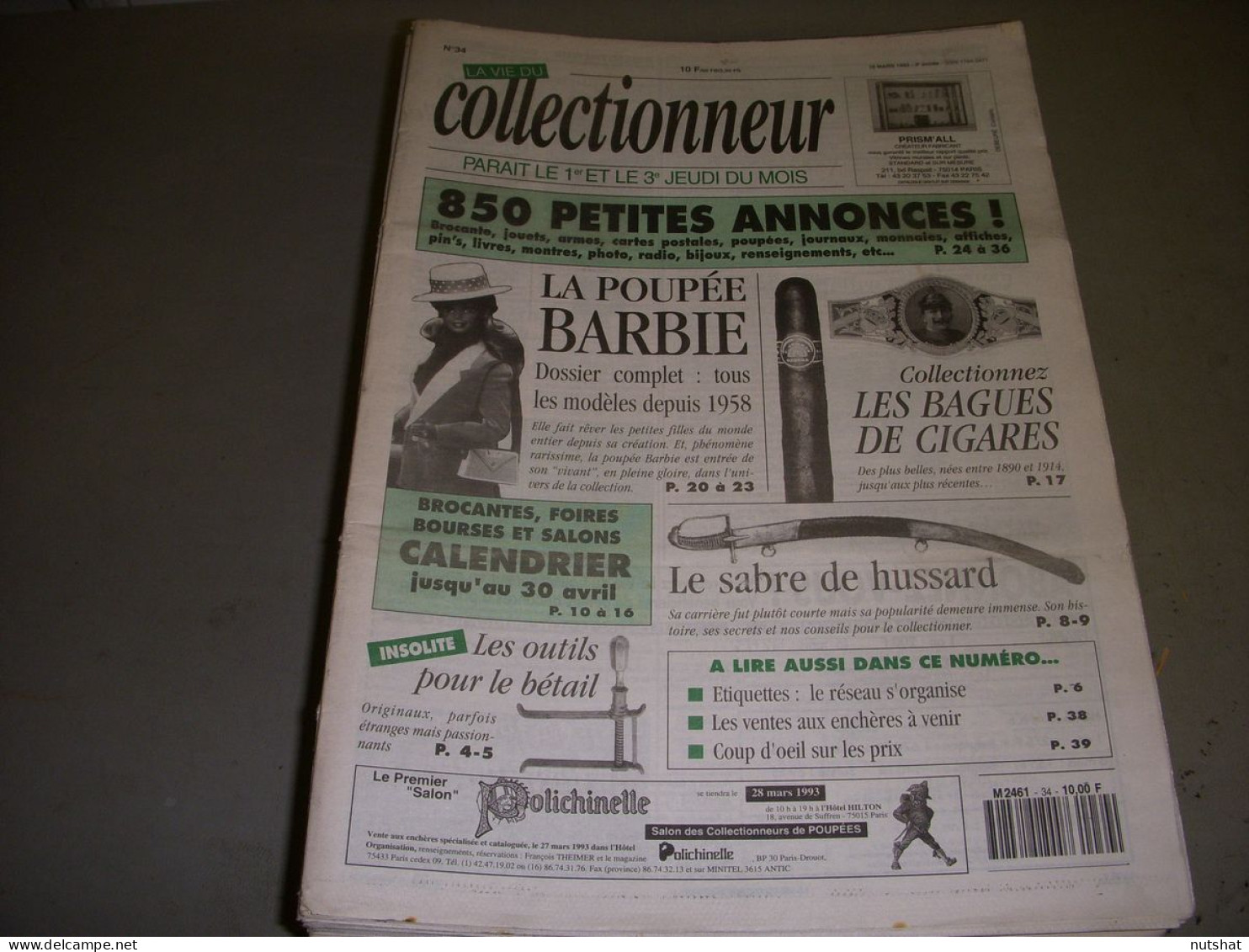 LVC VIE Du COLLECTIONNEUR 034 18.03.1993 BARBIE BAGUE CIGARE SABRE HUSSARD  - Collectors