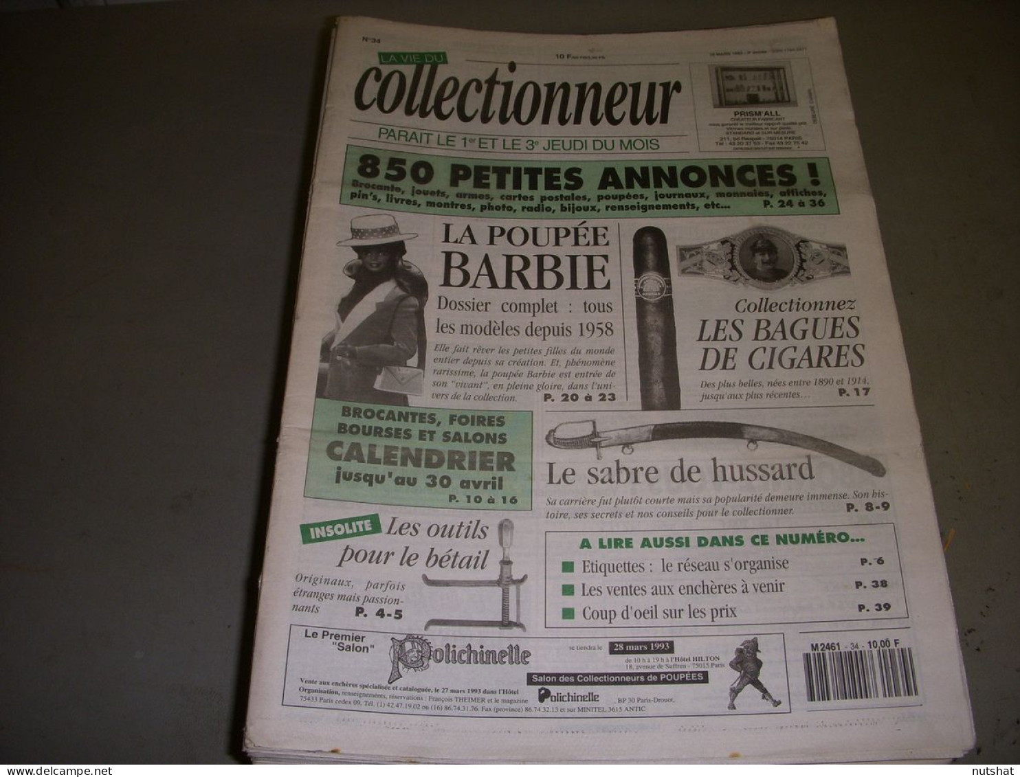 LVC VIE Du COLLECTIONNEUR 034 18.03.1993 BARBIE BAGUE CIGARE SABRE HUSSARD  - Brocantes & Collections