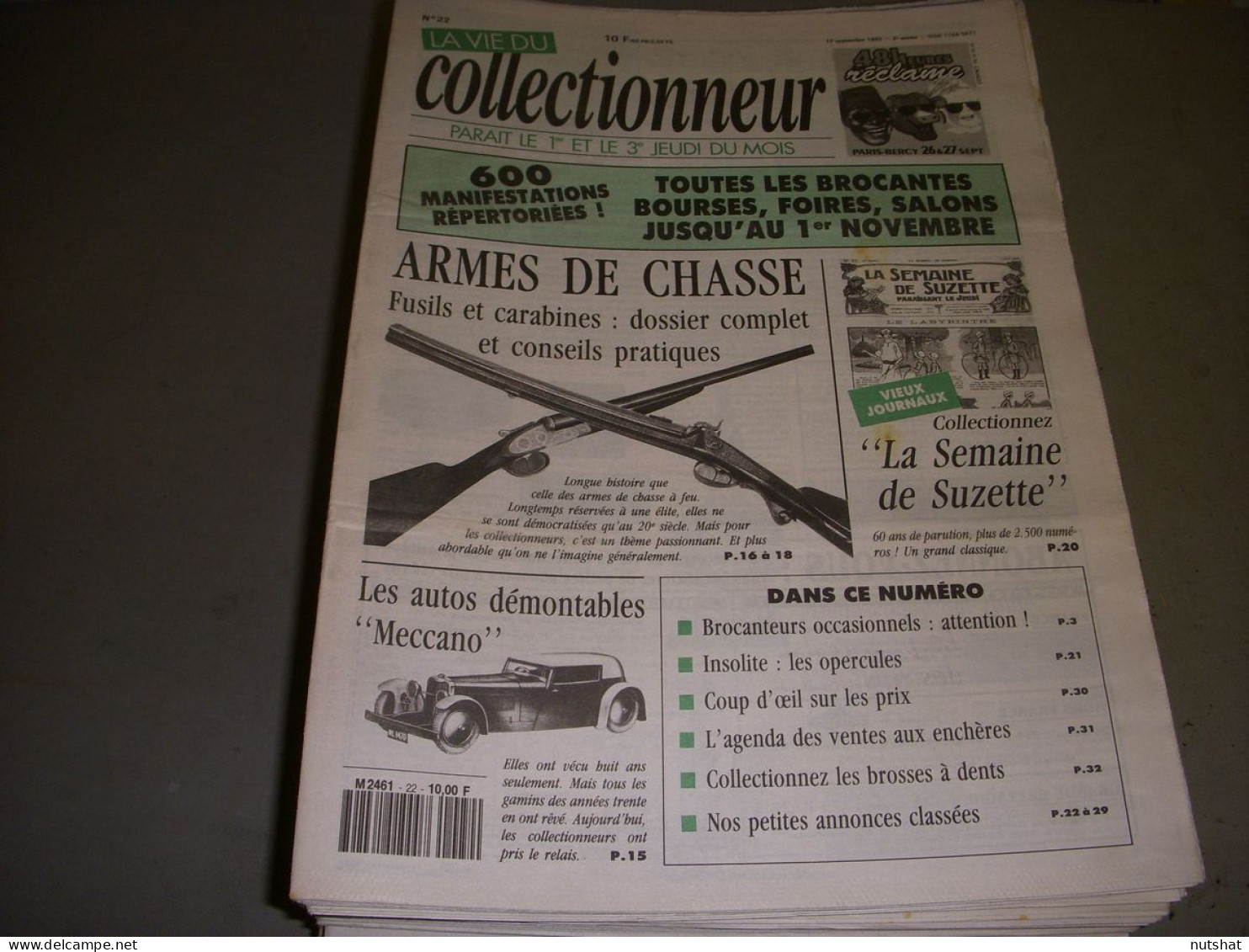 LVC VIE Du COLLECTIONNEUR 022 17.09.1992 ARME CHASSE SUZETTE MECCANO OPERCULE  - Brocantes & Collections