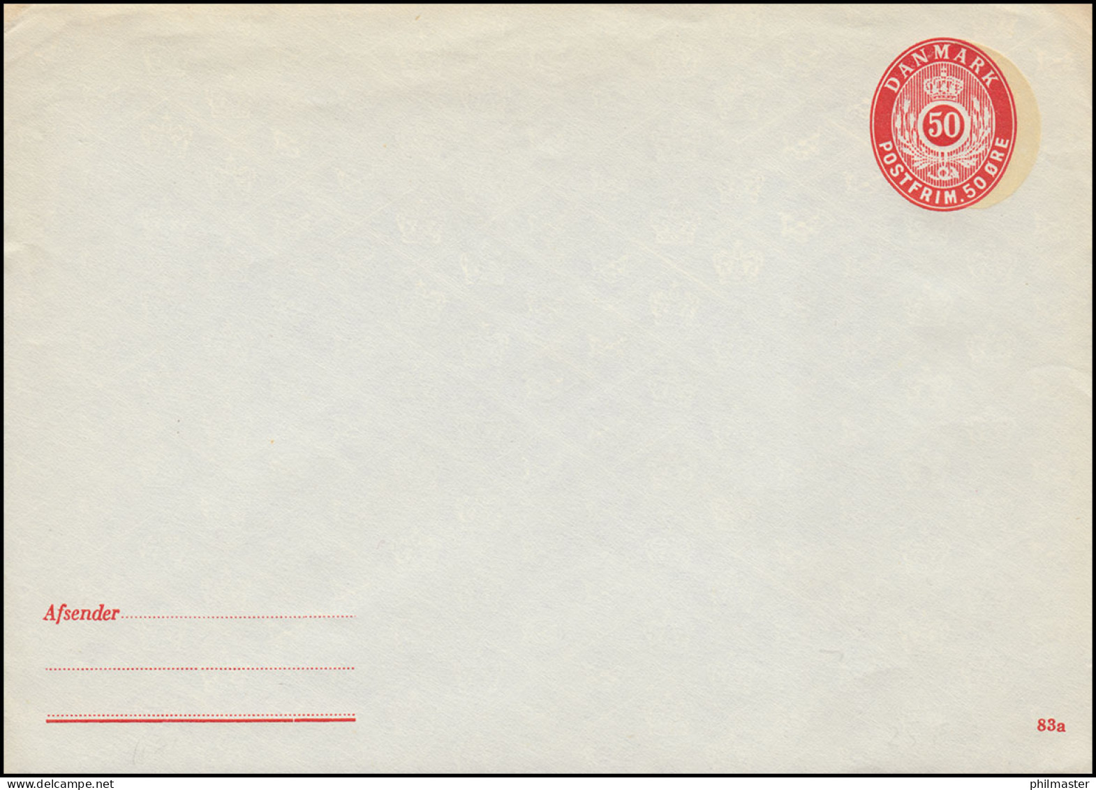 Dänemark Umschlag U 71 Wertziffern Mit Krone 50 Öre Kz. 83a, Ungebraucht - Postal Stationery