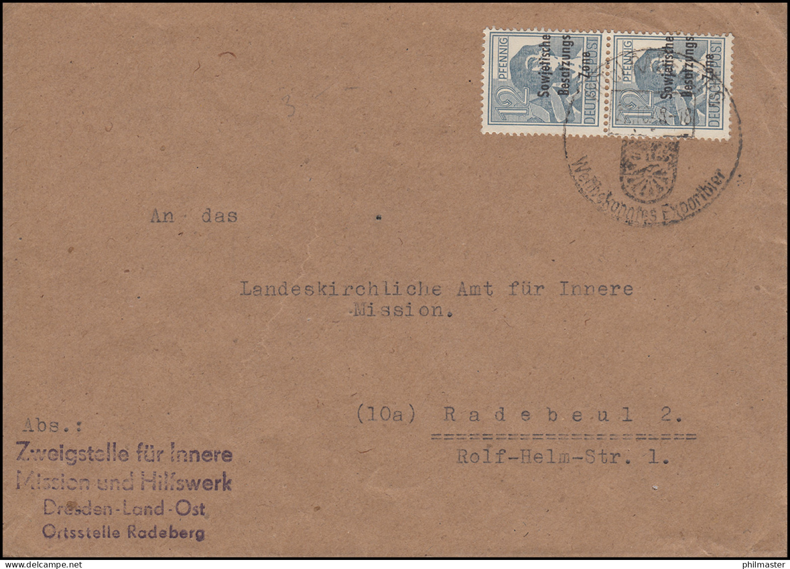 186 SBZ-Aufdruck Senkrechtes Paar Auf Brief SSt RADEBERG Exportbier 22.10.1948  - Covers & Documents