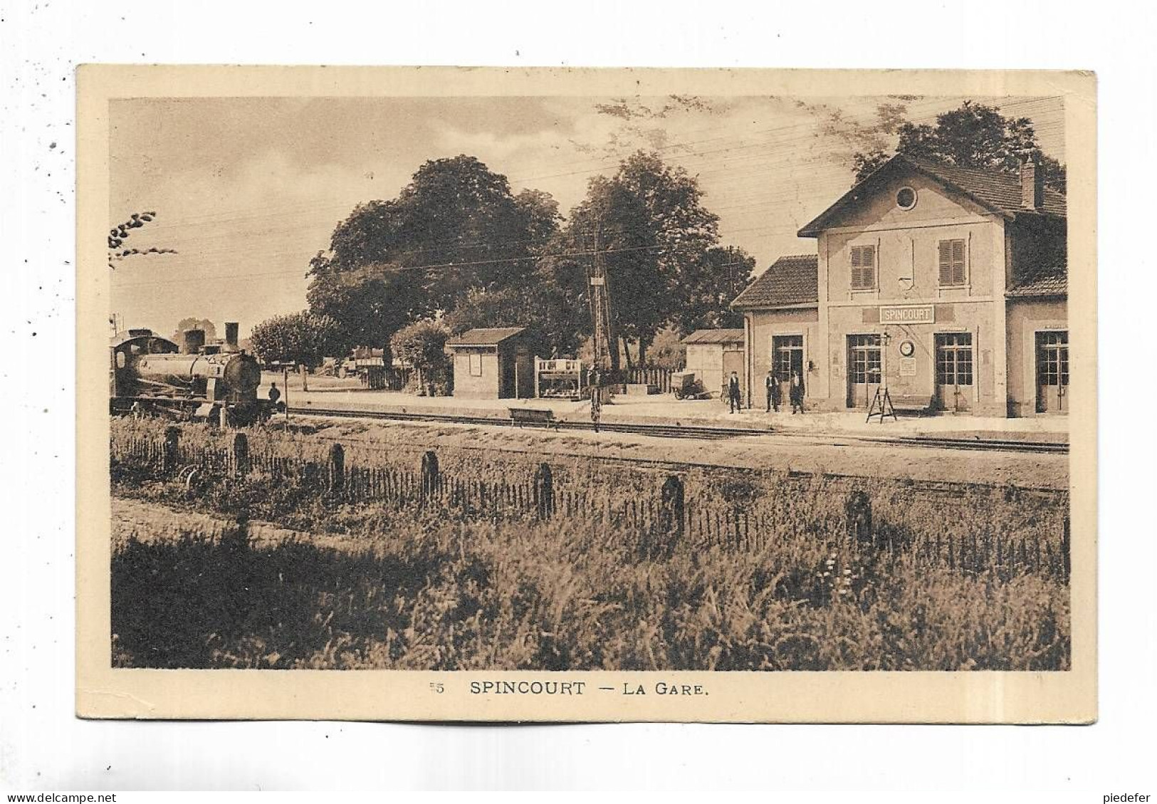 55 - SPINCOURT - La Gare - Locomotive. Carte De Couleur Sépia - Spincourt