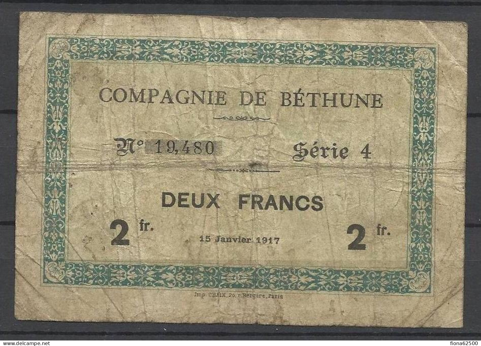 COMPAGNIE DE BETHUNE . 2 FRANCS . - Buoni & Necessità