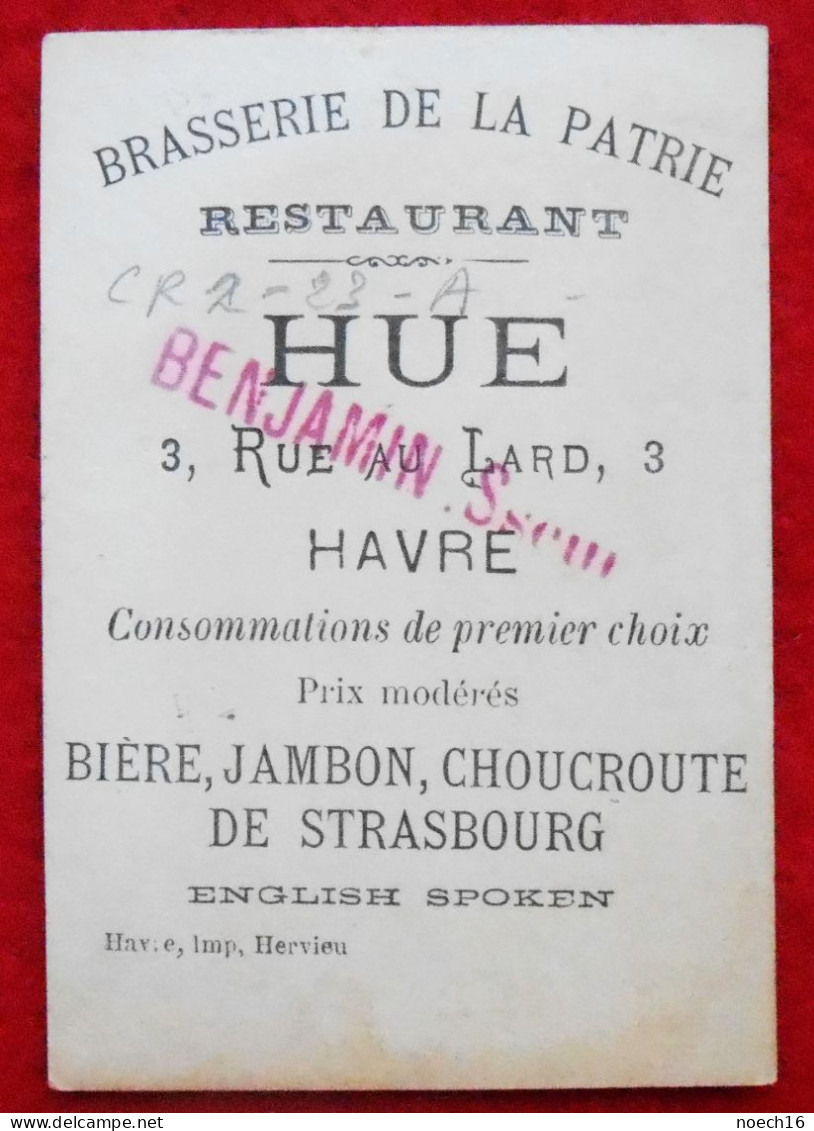 Chromo Publicité. Brasserie De La Patrie Restaurant Hue, Rue Du Lard, Havré. Mons - Autres & Non Classés