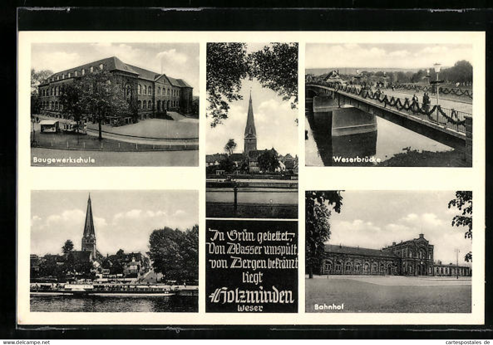 AK Holzminden, Baugewerkschule, Weserbrücke, Bahnhof  - Holzminden