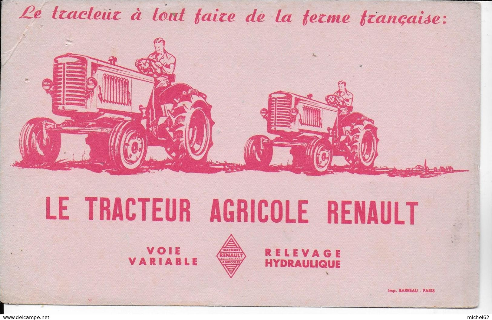 BUVARD ANNEES Neuf   50's TRACTEUR AGRICOLE RENAULT - Landwirtschaft