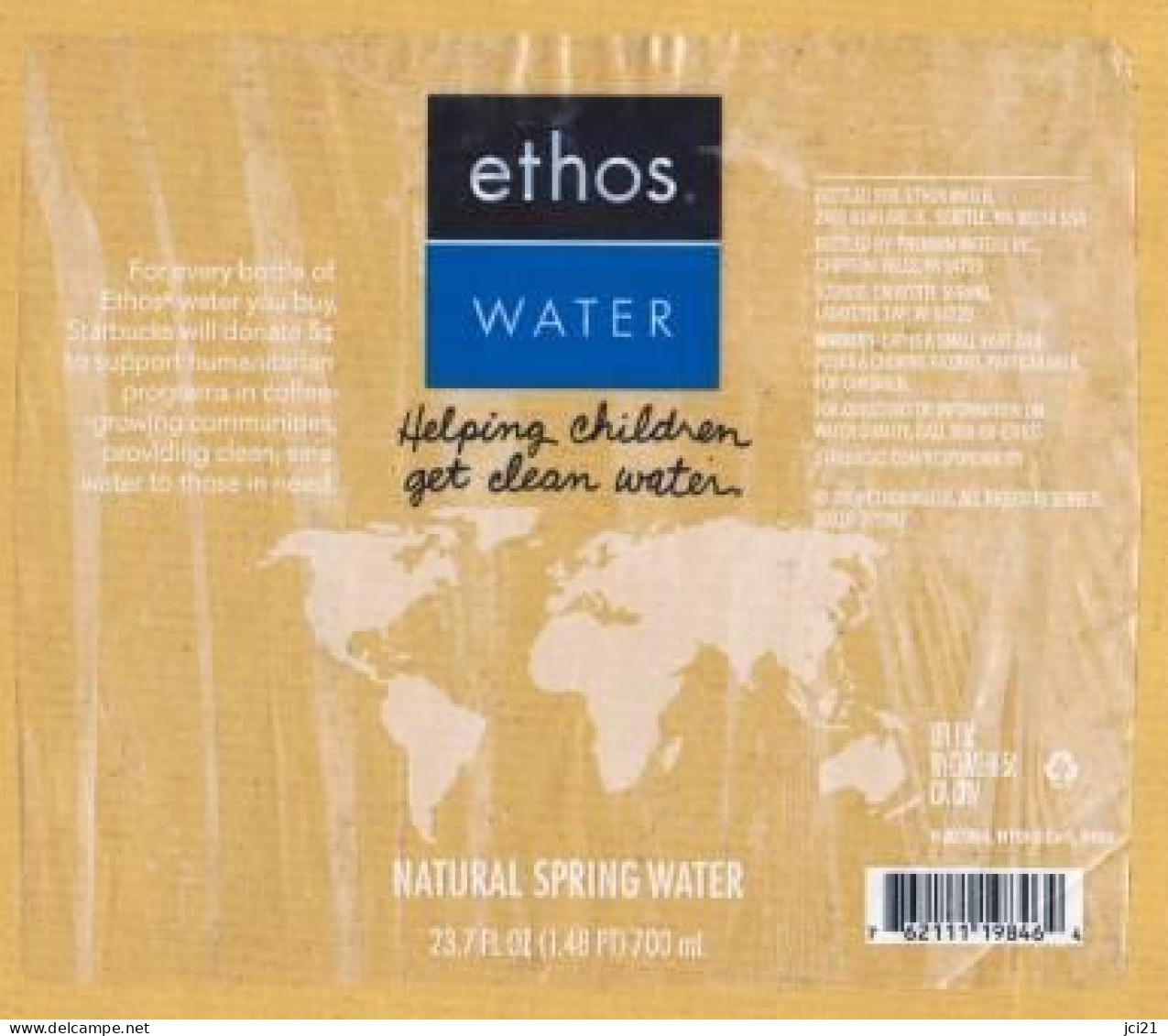 Étiquette D'eau Minérale " ETHOS Water " USA Etats Unis  _Ee041 - Otros & Sin Clasificación