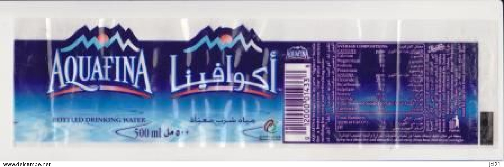 Étiquette D'eau Minérale " AQUAFINA " DUBAI - Emirats Arabes Unis  _Ee003 - Otros & Sin Clasificación