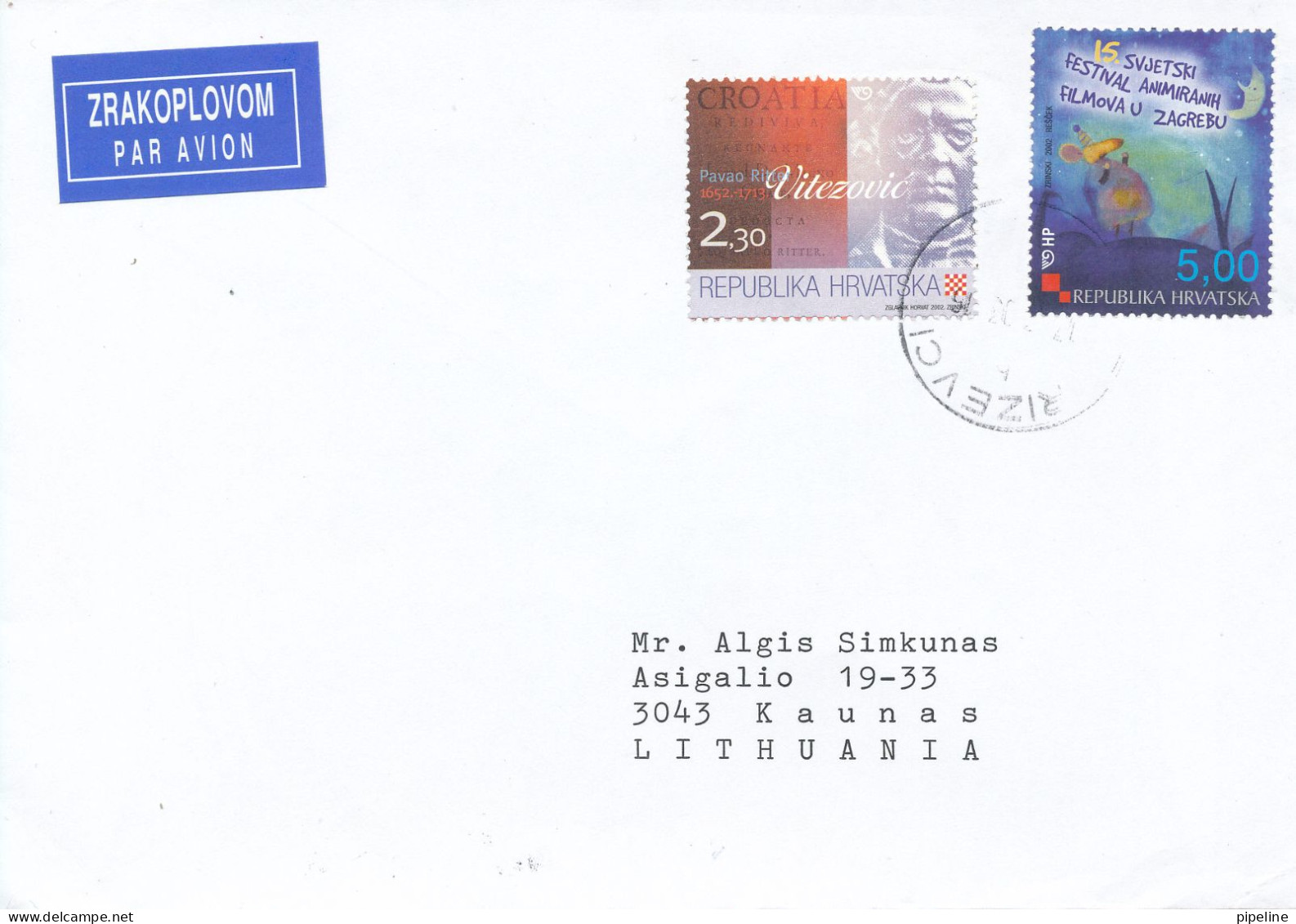 Croatia Cover Sent To Lithuania 20-3-2003 Topic Stamps Very Nice Cover - Croazia