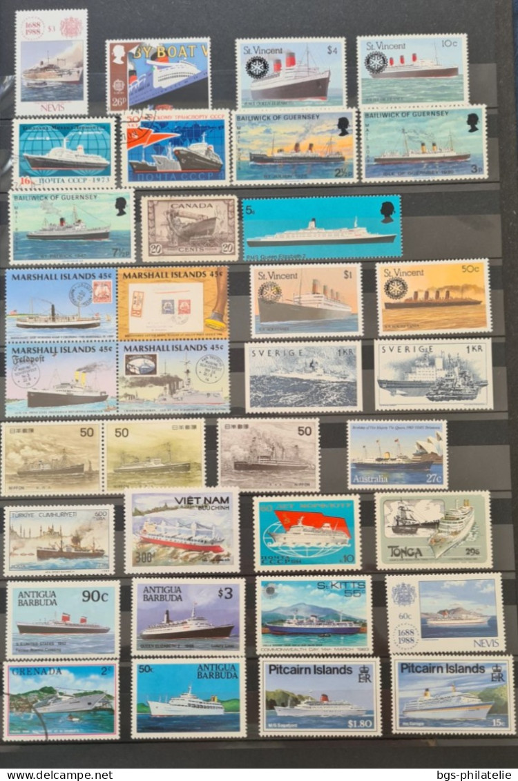 Collection de timbres sur le thème des Bateaux.