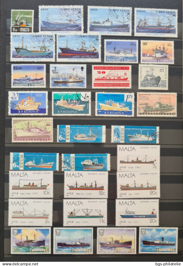 Collection de timbres sur le thème des Bateaux.