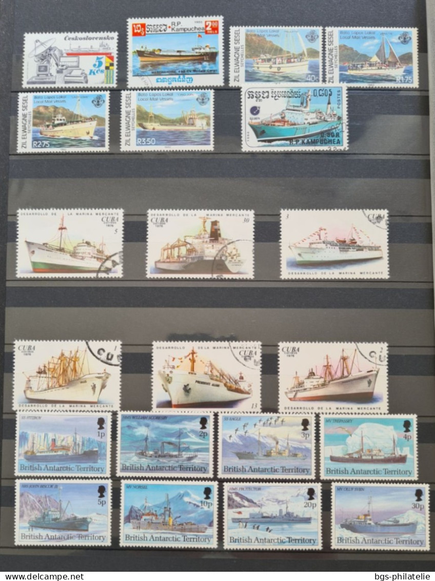 Collection de timbres sur le thème des Bateaux.