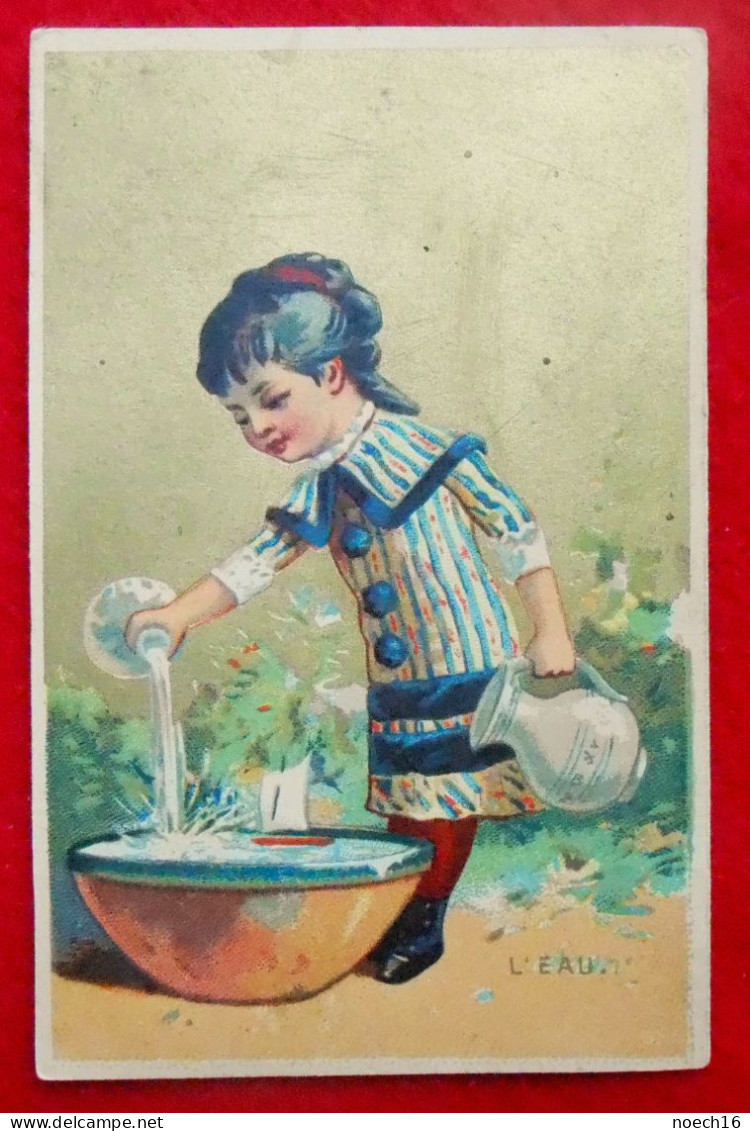 Chromo XIXème. Enfant, Fillette. L'eau. Fond Doré - Sonstige & Ohne Zuordnung