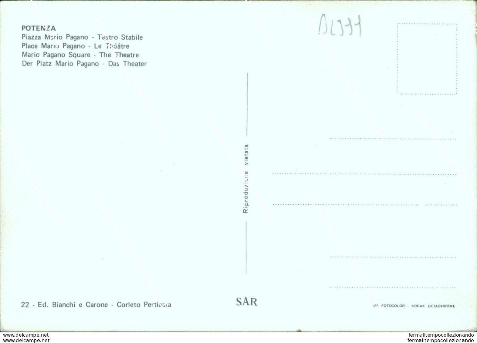 Bl399  Cartolina Potenza Citta' Piazza Mario Pagano - Potenza