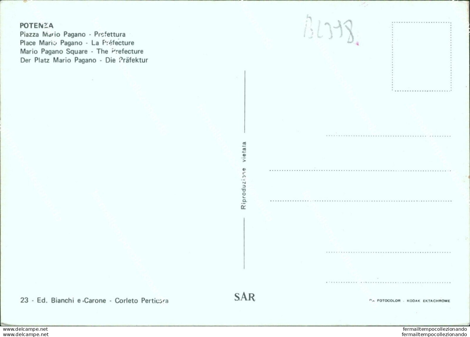 Bl398  Cartolina Potenza Citta' Piazza Mario Pagano - Potenza