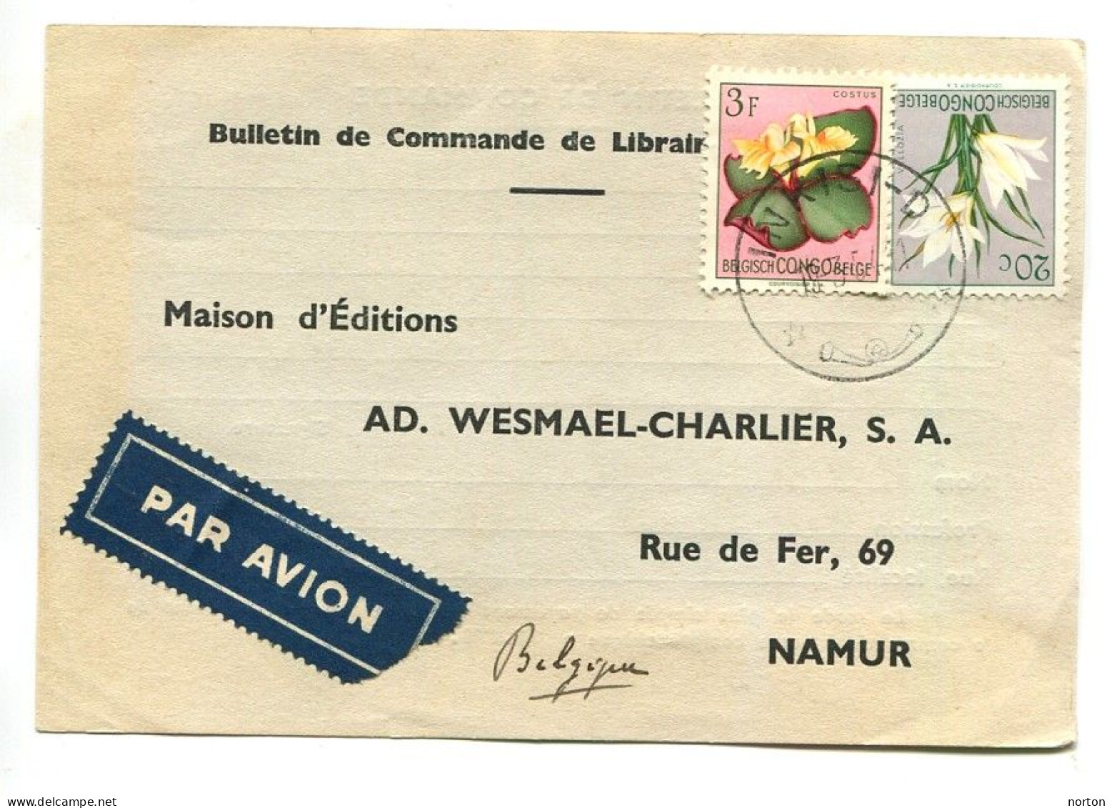 Congo Inkisi Oblit. Keach 10(-D) Sur C.O.B. 304 + 314 Sur Carte Commerciale Vers Namur Le 19/03/1954 - Covers & Documents