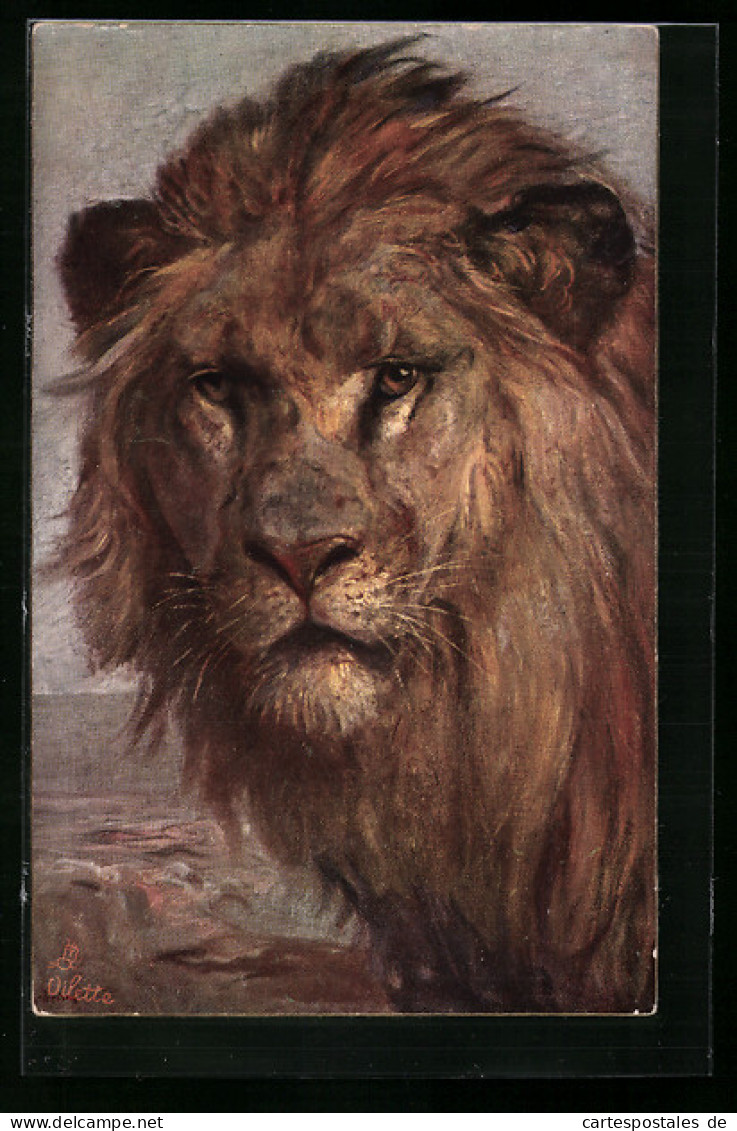 Künstler-AK Kopf Eines Löwen Mit Mähne  - Tigres