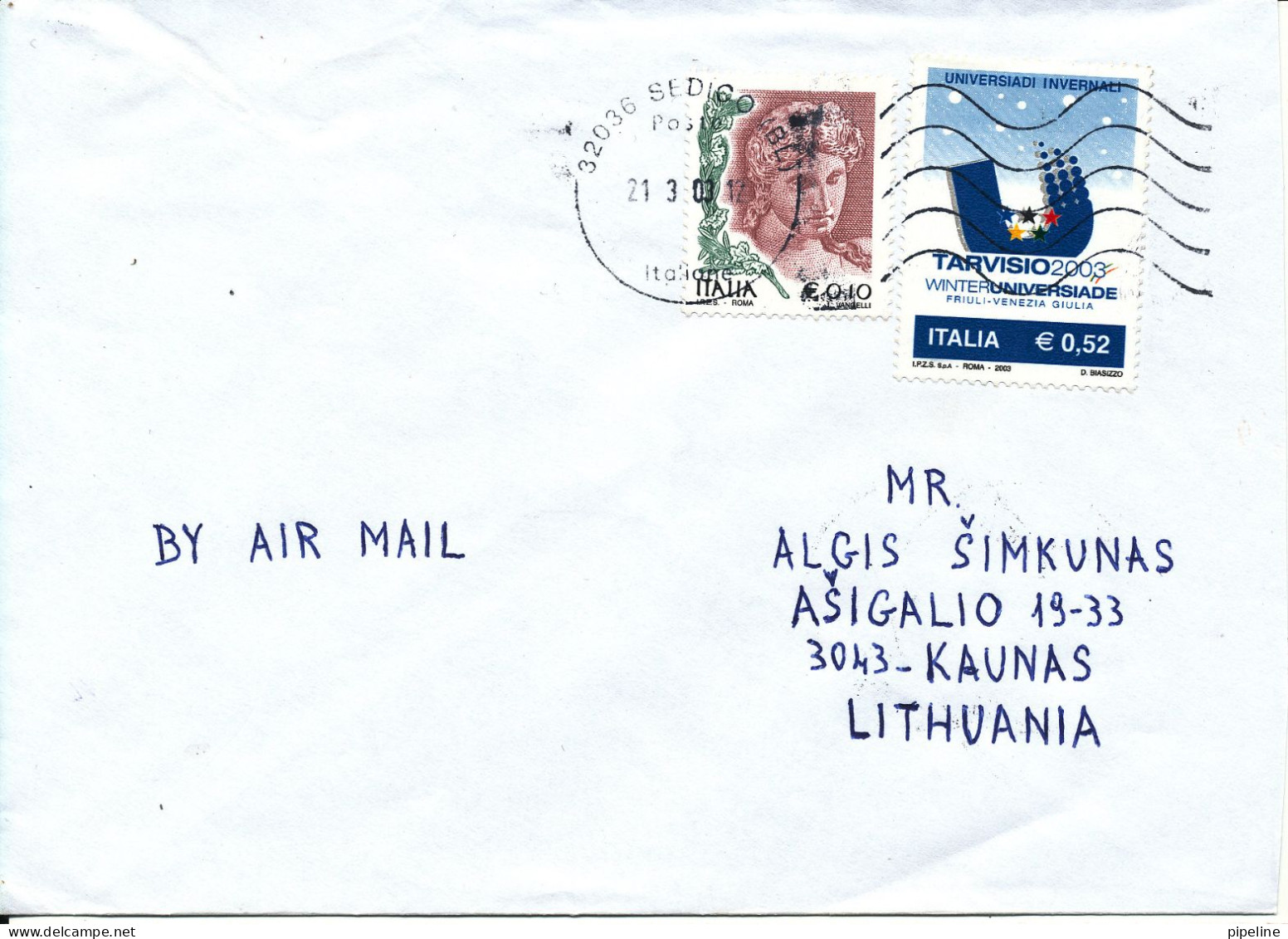Italy Cover Sent To Lithuania 21-3-2003 - 2001-10: Poststempel