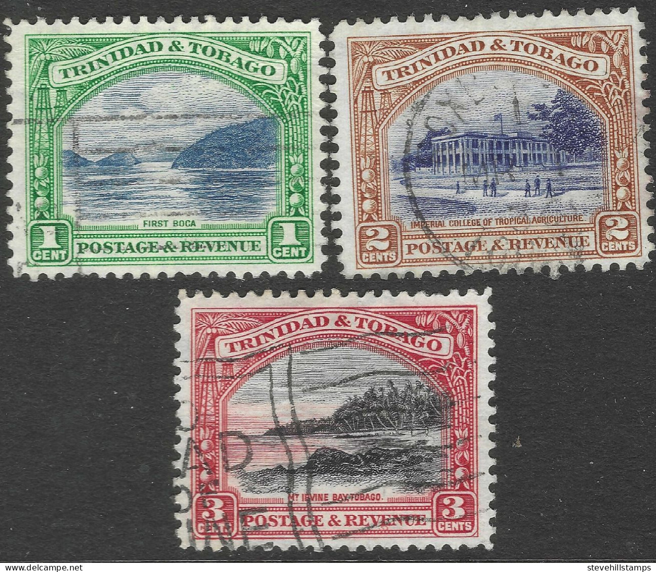 Trinidad & Tobago. 1935-37 Definitives. 1c, 2c, 3c Used. P12 SG 230, 231, 232. M4034 - Trinidad & Tobago (...-1961)