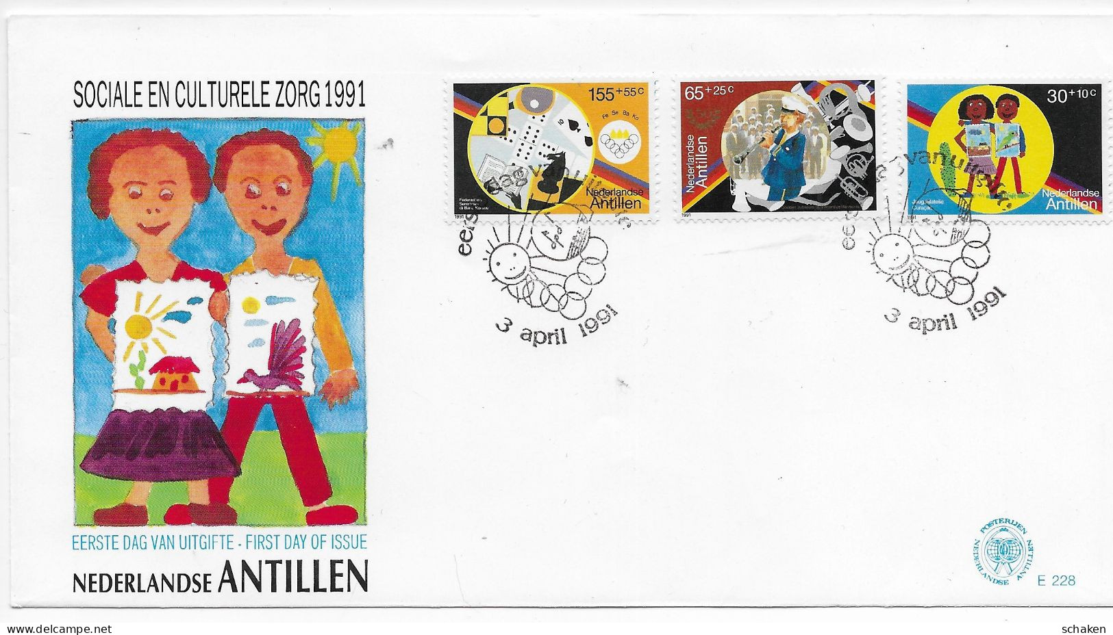 Antillen 1991 FDC; Chess Checkers Domino Music Hat E228 Ping Pong Table Tennis Schaken Schach - Antillas Holandesas