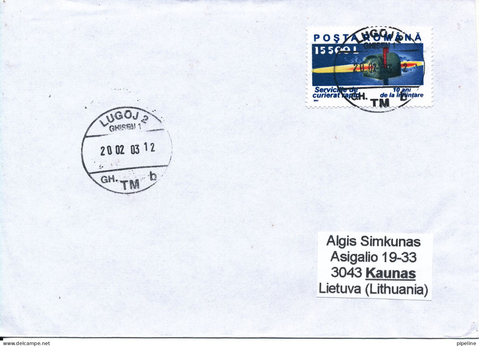 Romania Cover Sent To Lithuania 20-2-2003 Single Franked - Briefe U. Dokumente