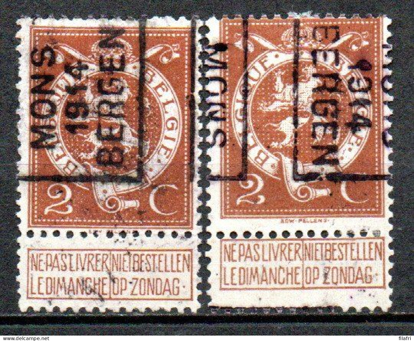 2367 Voorafstempeling Op Nr 109 - MONS 1914 BERGEN - Positie A & B - Rolstempels 1910-19