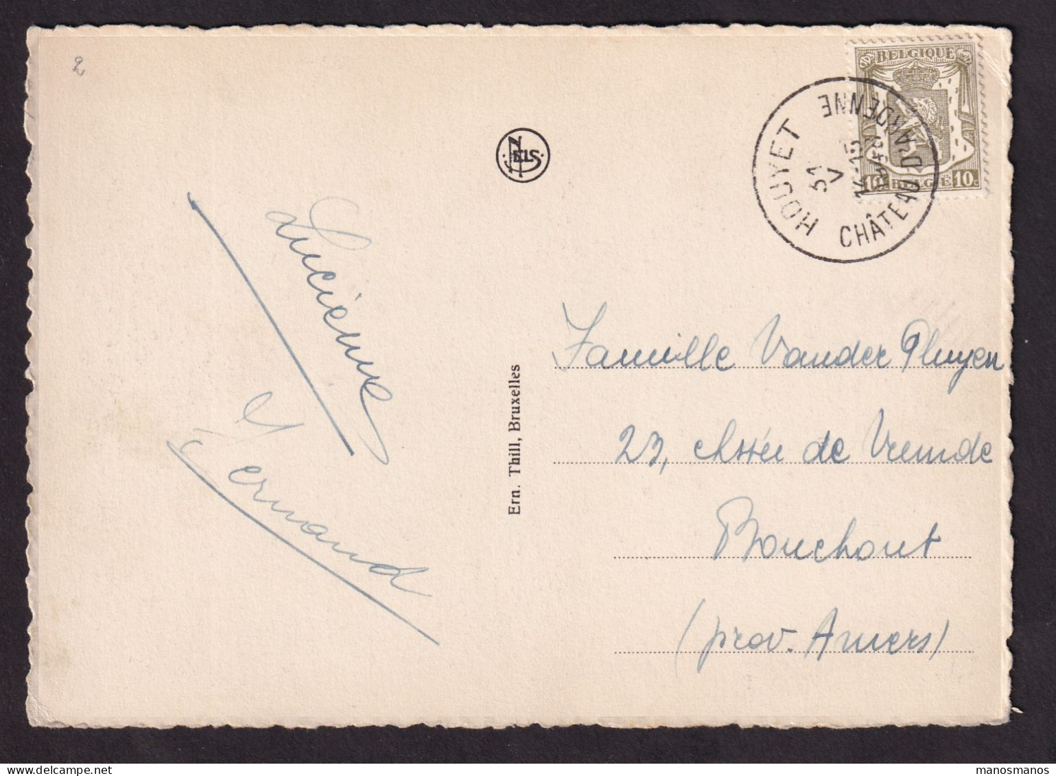 DDFF 895 -- Chateau D Ardenne à HOUYET - Carte-Vue TP Petit Sceau Cachet HOUYET CHATEAU D' ARDENNE 1948 - 1935-1949 Sellos Pequeños Del Estado