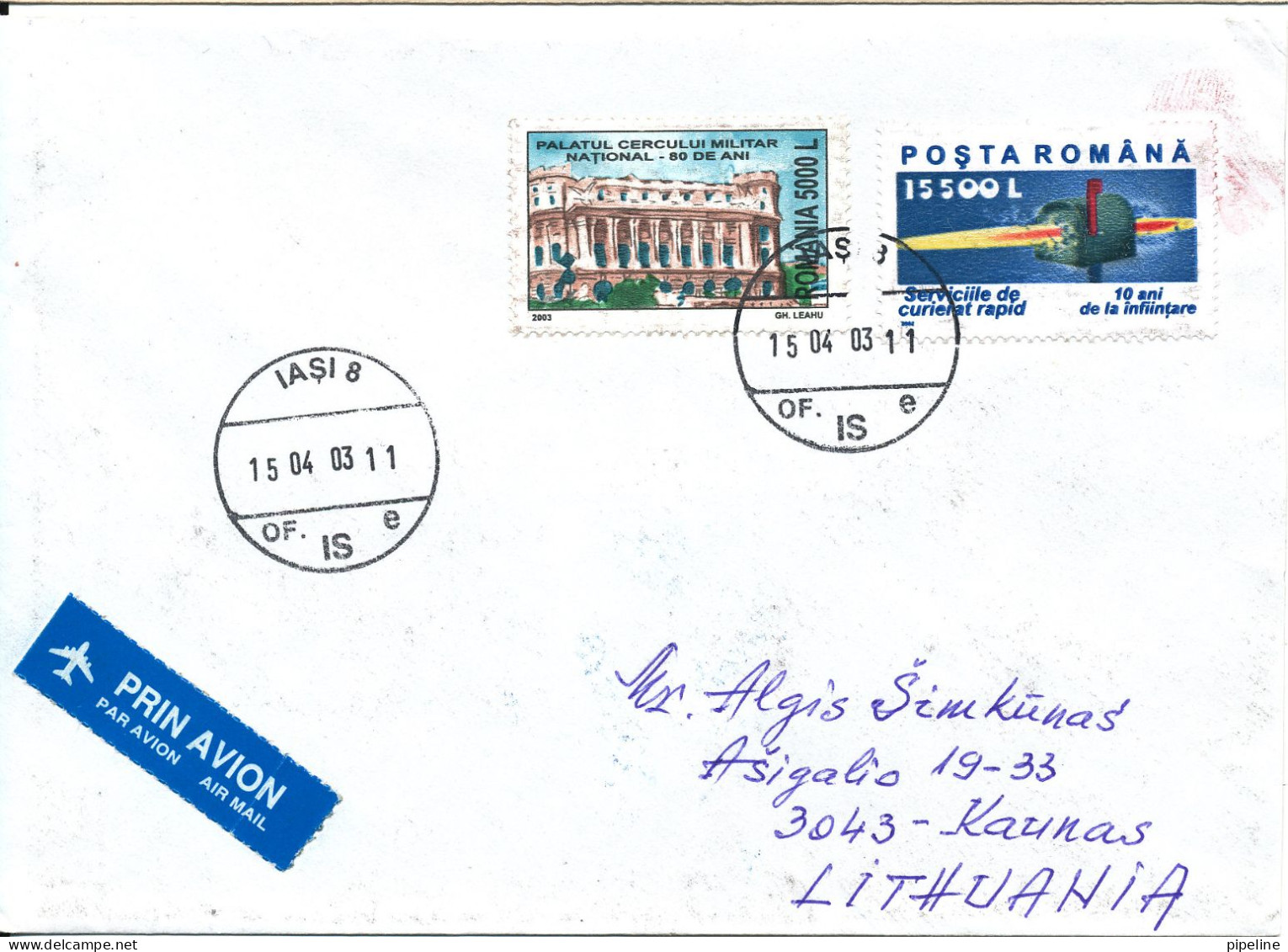 Romania Cover Sent To Lithuania 15-4-2003 Topic Stamps - Lettres & Documents