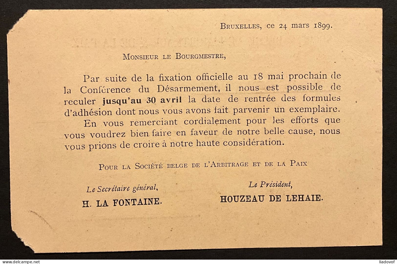 PRE 209A Bruxelles 06 Sur Carte "Société Belge De L'arbitrage & De La Paix" - Roulettes 1894-99