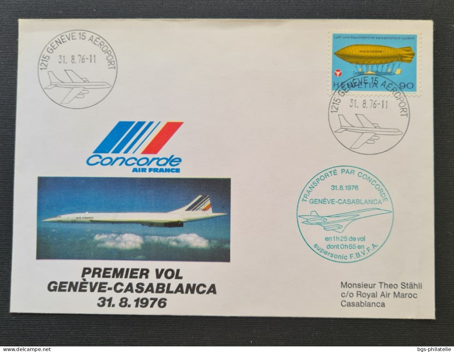 Concorde, 1er Vol GENÈVE- CASABLANCA Le 31/8/1976. - Concorde