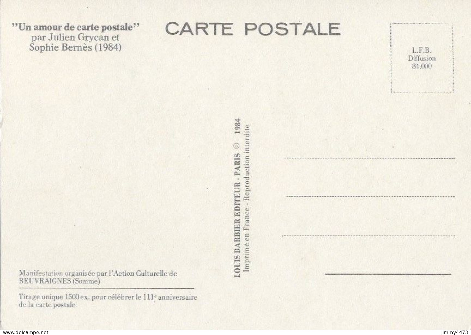 CPM - BEUVRAIGNES - 2ème Bourse Aux Cartes Postales 1984 - Illust. Julien Grycan Et Sophie Bernès - Edit. Louis BARBIER - Beursen Voor Verzamellars