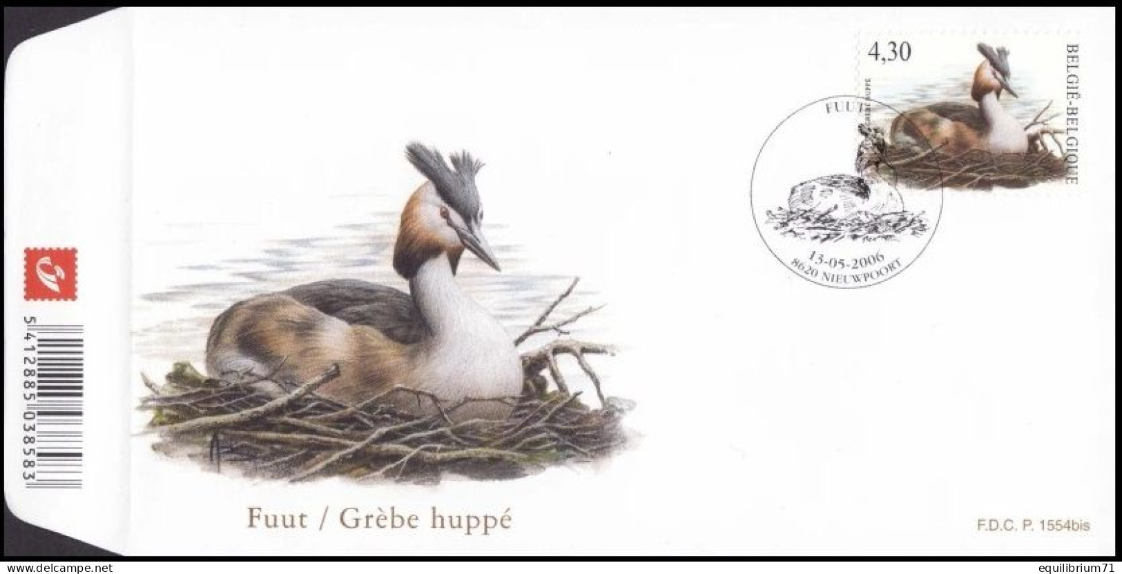 FDC - 3538° - Grèbe Huppé / Fuut / Haubentaucher / Great Crested Grebe - Nieuwpoort - 13-05-2006 - Buzin - 1985-.. Pájaros (Buzin)