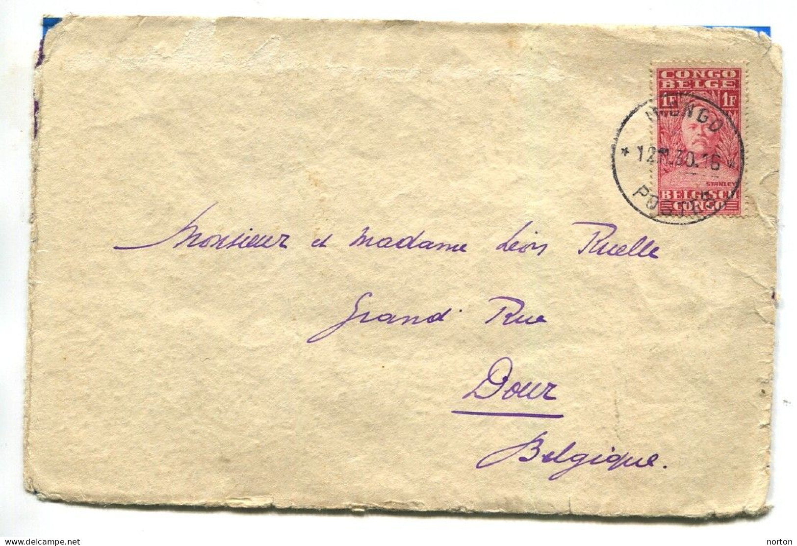 Congo Inongo Oblit. Keach 7A2 Sur C.O.B. 141 Sur Lettre Vers Dour Le 12/11/1930 - Cartas & Documentos