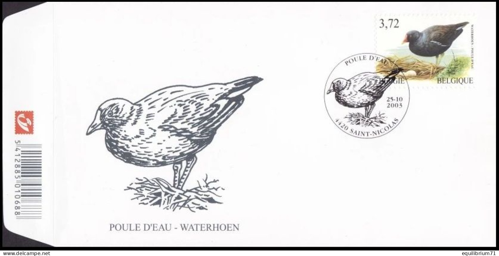 FDC - 3212° - Poule D'eau / Waterhoen / Teichhuhn / Moorhen - Saint-Nicolas - 25-10-2003 - Buzin - 1985-.. Oiseaux (Buzin)