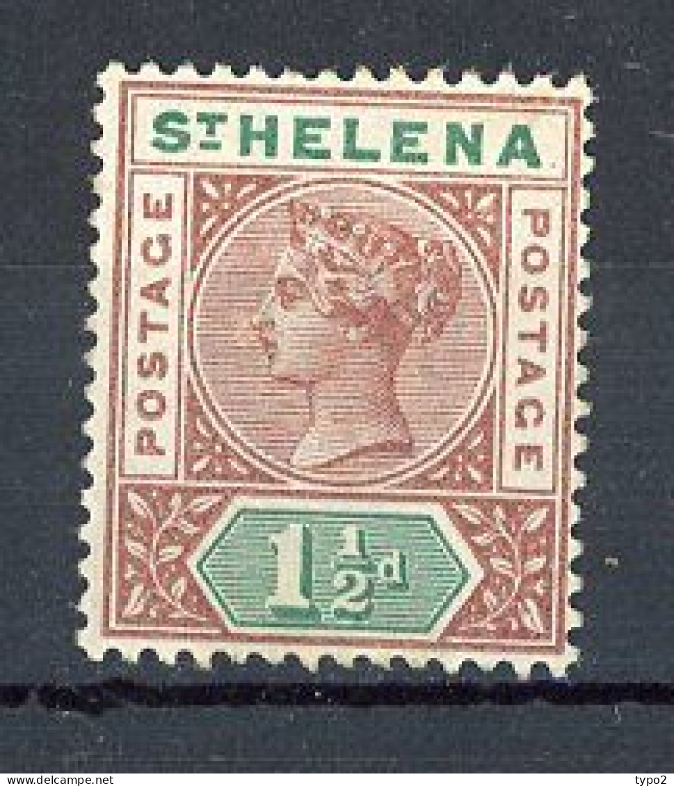 ST. HELENA  Yv. N° 22 Fil CA   (*)  1 1/2p Brun-rouge Et Vert Cote  8 Euro BE   2 Scans - Other & Unclassified