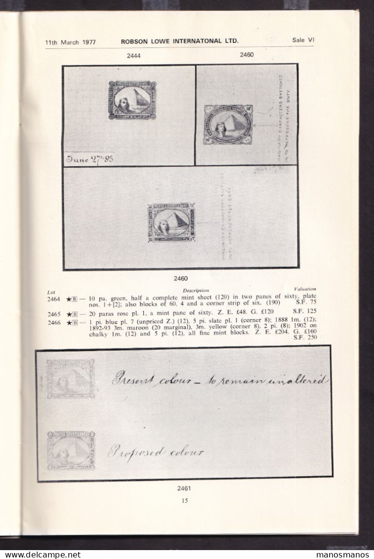 DDEE 927 -- EGYPT Famous Collection John Gilbert - Auction Catalogue 36 Pg - Robson Lowe Basle 1977 + Prices Realised - Catálogos De Casas De Ventas