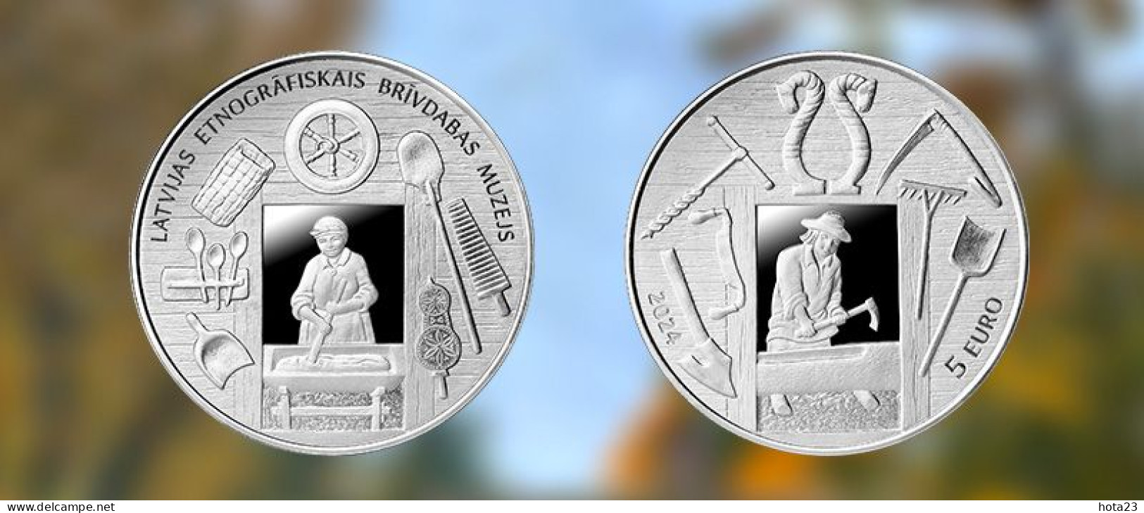 2024 Latvia / Lettonia / Lettland SILVER 5 EURO COIN PROOF  Across The Ages,KITCHEN TOOLS,ANCIENT WORK TOOLS - Letland