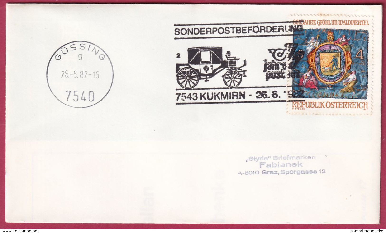 Österreich MNr.1706 Sonderstempel Güssing-Kukmirn 26. 6. 1982, 800 Jahre Marktort Gföhl (Nr.10.151) - FDC