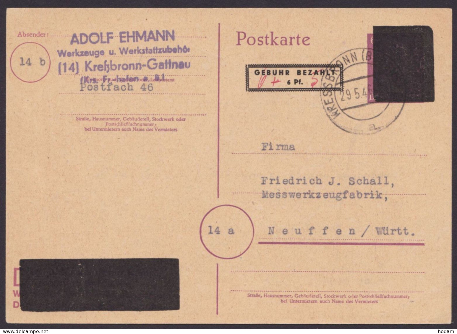 Kressbronn: PE 814 II, O, Bedarf, Handschr. Gebühr Ergänzt "6", 29.5.46 - Covers & Documents