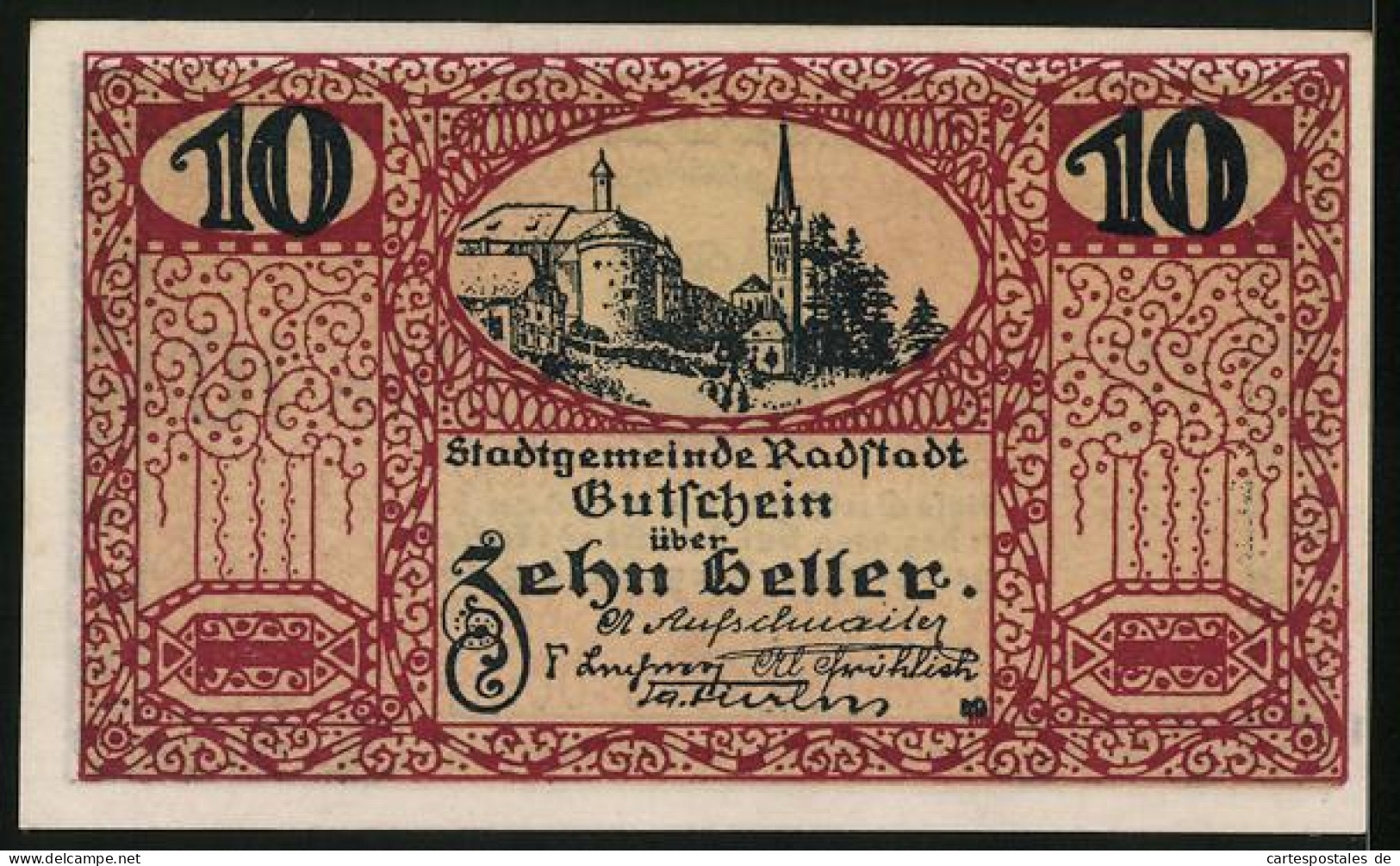 Notgeld Radstadt 1920, 10 Heller, Ortspartie, Wappen  - Autriche